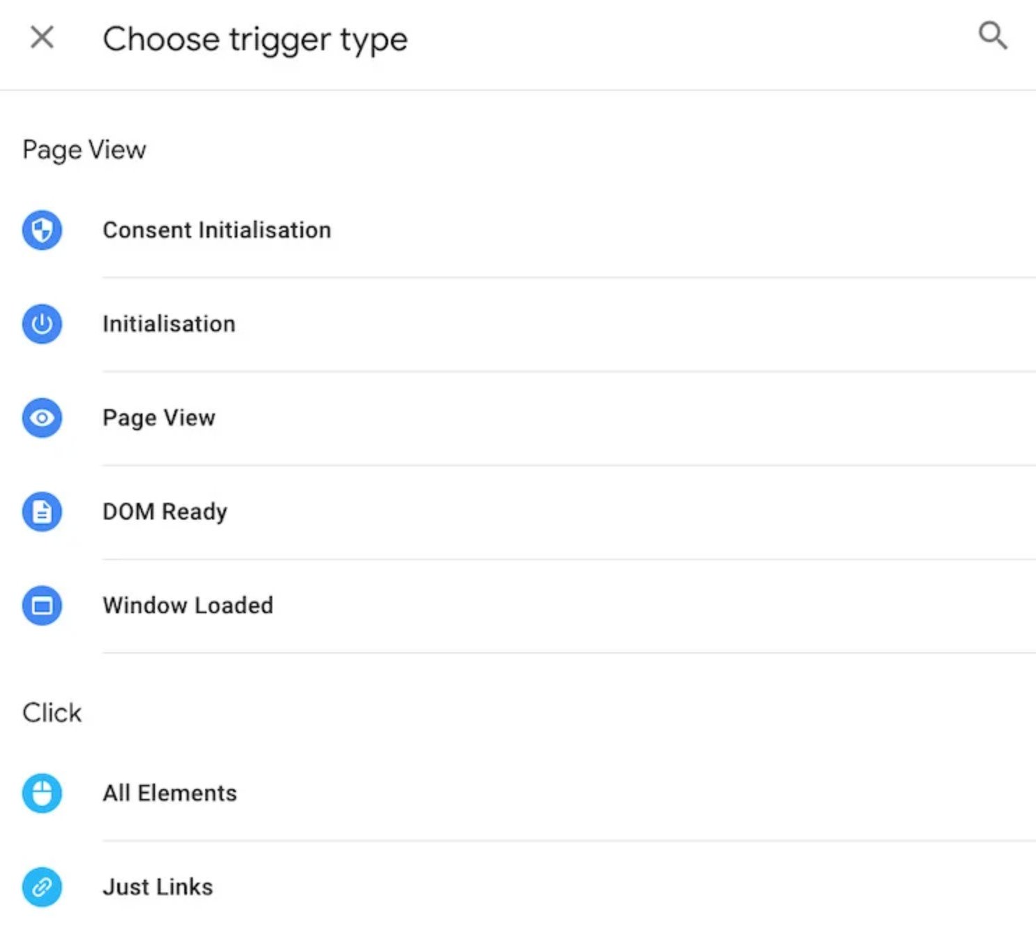 Choose trigger type - Google Tag Manager