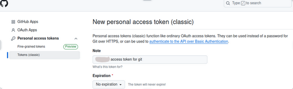 Add a New personal access token (classic)