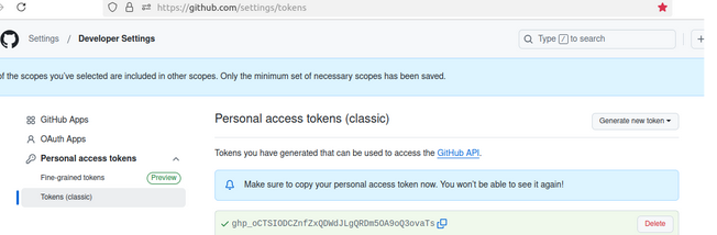  Finally, your personal access token (classic) is created. Copy it and use it as needed.