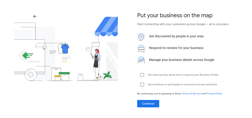 Place Your Business on the Map and Click Continue