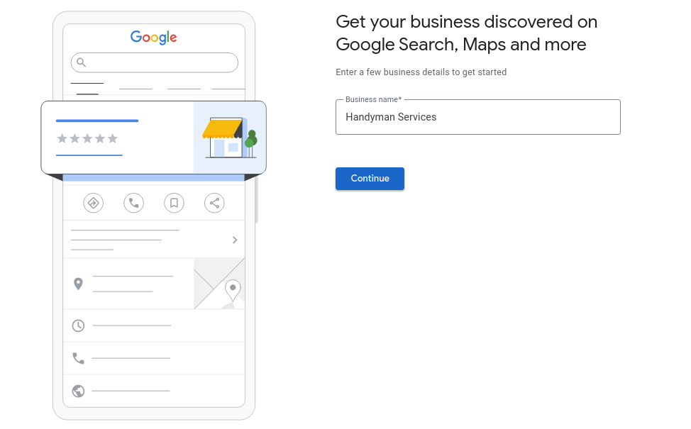 Enter Your Business Name and Click Continue